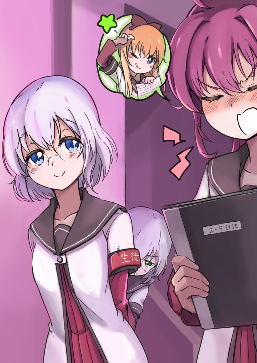 blonde_hair, blue_eyes, closed_eyes, glasses, green_eyes, highres, ikeda_chitose, ikeda_chizuru