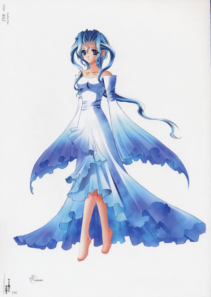 00s, 1girl, absurdres, barefoot, blue_eyes, blue_hair, carnelian, dress