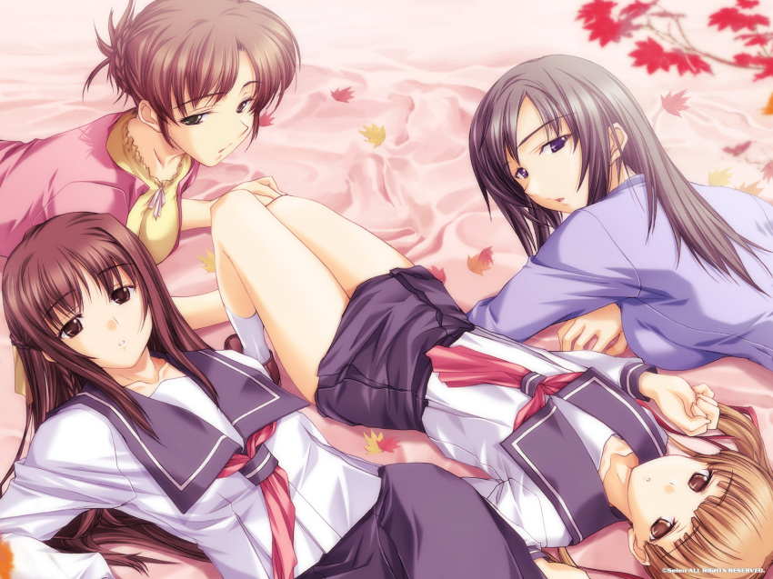4girls, black_eyes, black_hair, blonde_hair, brown_eyes, highres, hizuki_ayumi, hizuki_mitsuna