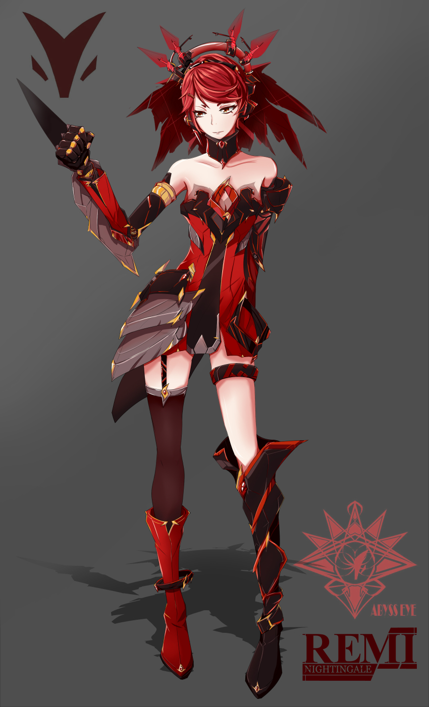 1girl, absurdres, asymmetrical_legwear, bare_shoulders, boots, clenched_hand, detached_sleeves, female_focus