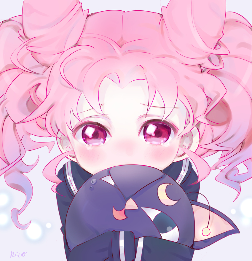 1girl, artist_name, bishoujo_senshi_sailor_moon, bishoujo_senshi_sailor_moon_r, blue_sailor_collar, blush, chibi_usa, cone_hair_bun
