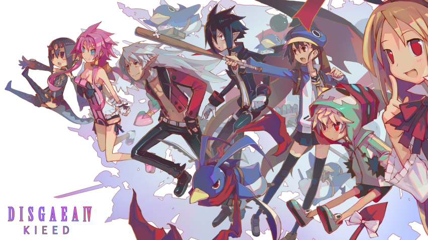 4boys, 4girls, absurdres, artina_(disgaea), bad_id, bad_pixiv_id, bat_(animal), black_hair