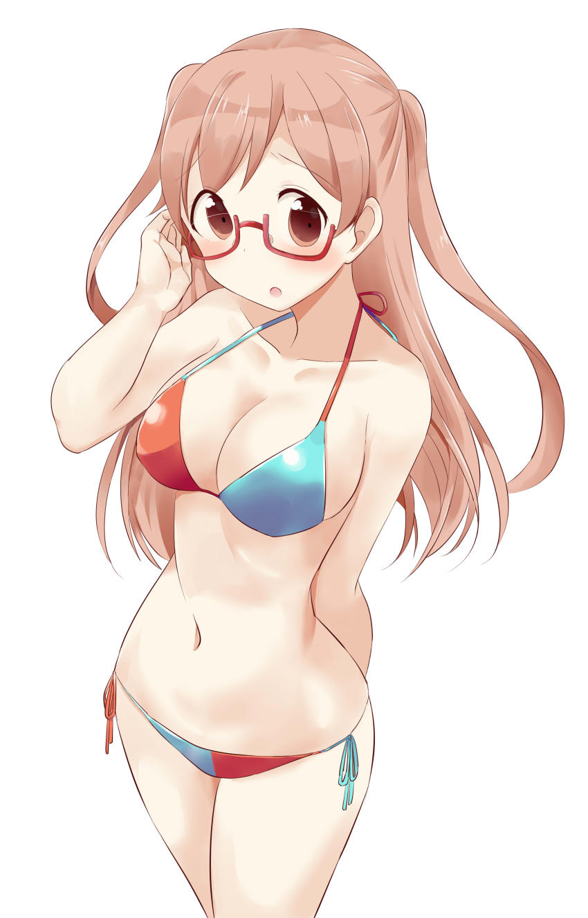 10s, 1girl, :o, absurdres, agenasu, arm_behind_back, bikini, blush