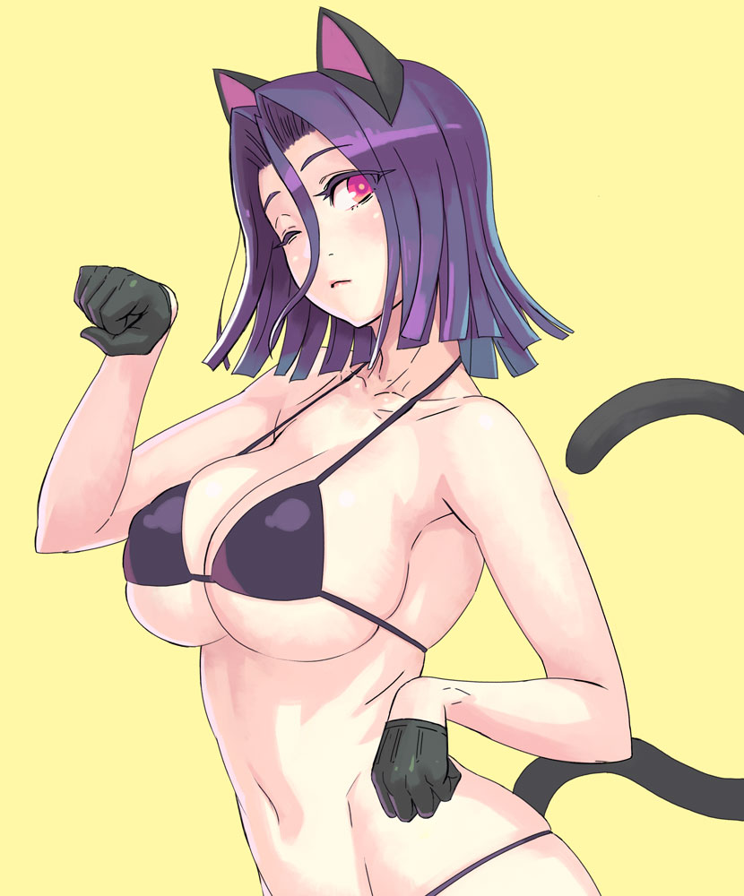 10s, 1girl, animal_ears, bikini, breasts, cat_ears, cat_tail, female_focus