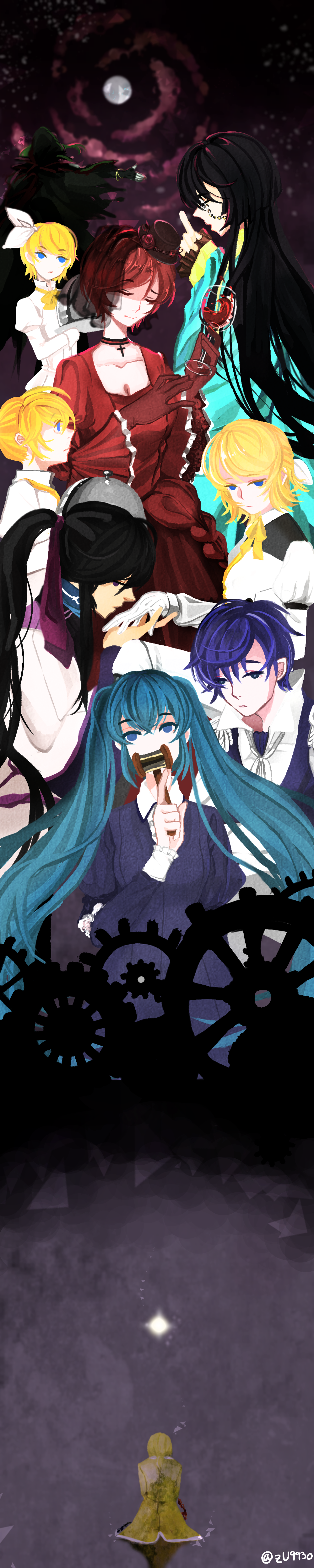 4boys, 6+girls, absurdres, alcohol, allen_avadonia, alternate_hair_color, aqua_eyes, aqua_hair
