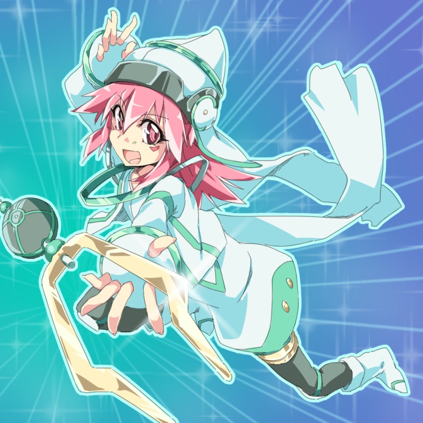 1girl, akasaka_koutarou, boots, duel_monster, female_focus, hat, pink_eyes, pink_hair