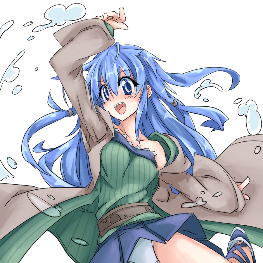 1girl, akasaka_koutarou, blue_eyes, blue_hair, breasts, coat, duel_monster, eria_(yu-gi-oh!)