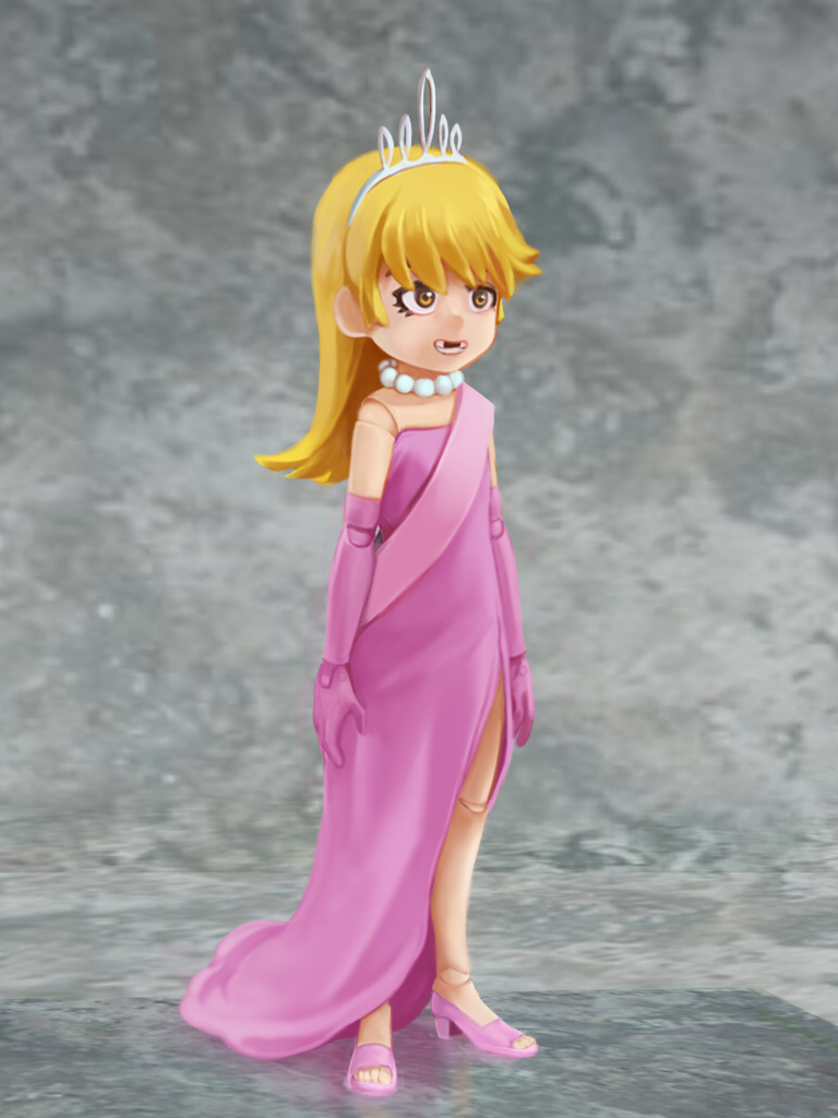 1girl, blonde_hair, child, doll_joints, dress, elbow_gloves, faux_figurine, female_focus