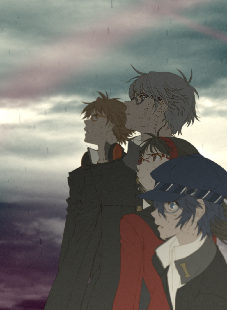 2boys, 2girls, amagi_yukiko, androgynous, atlus, bad_id, bad_pixiv_id, black_hair