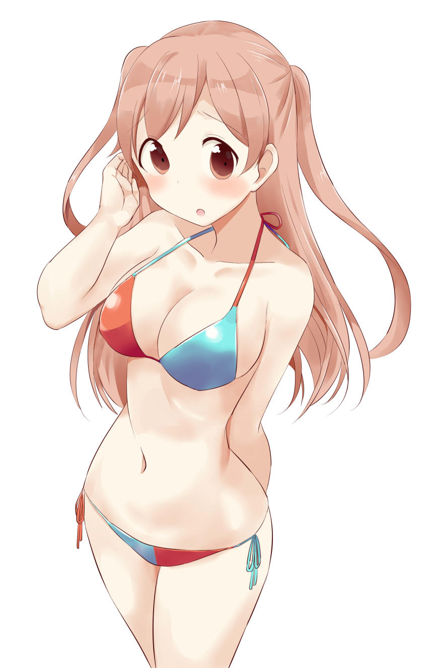 10s, 1girl, :o, absurdres, agenasu, arm_behind_back, bikini, blush