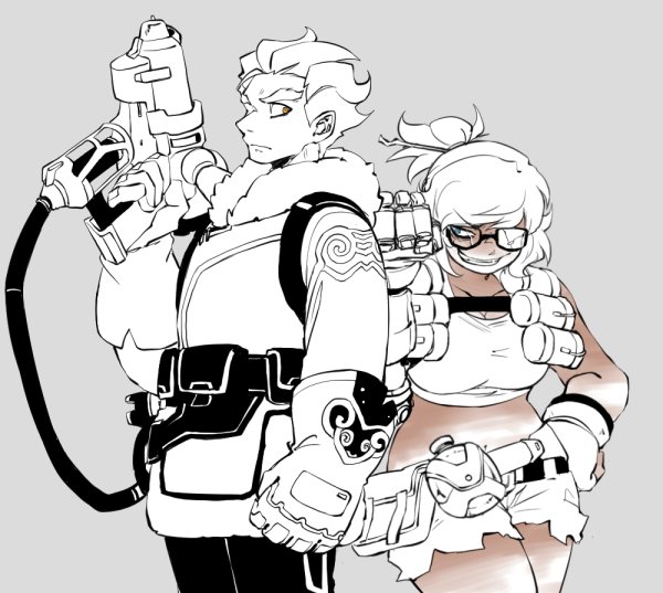 1boy, 1girl, belt, belt_pouch, black-framed_eyewear, boots, broken_eyewear, brown_eyes