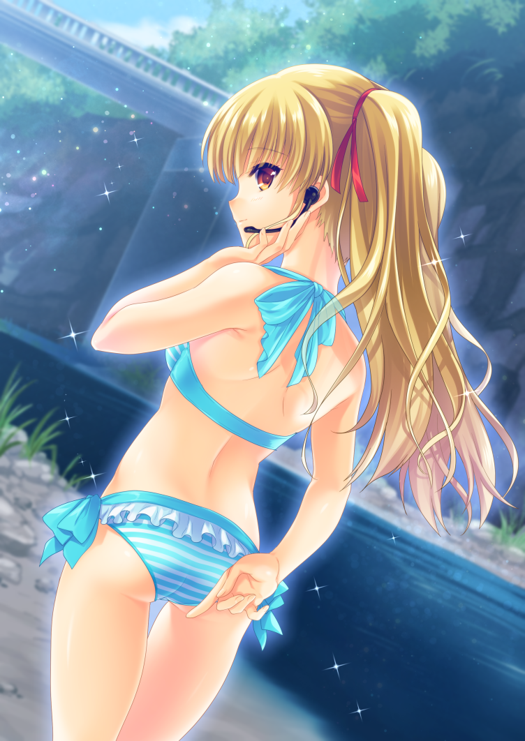 10s, 1girl, angel_beats!, arm_behind_back, ass, bad_id, bad_pixiv_id, bikini