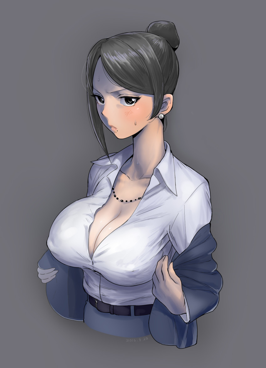 1girl, bad_id, bad_pixiv_id, bijin_onna_joushi_takizawa-san, black_eyes, black_hair, breasts, cleavage