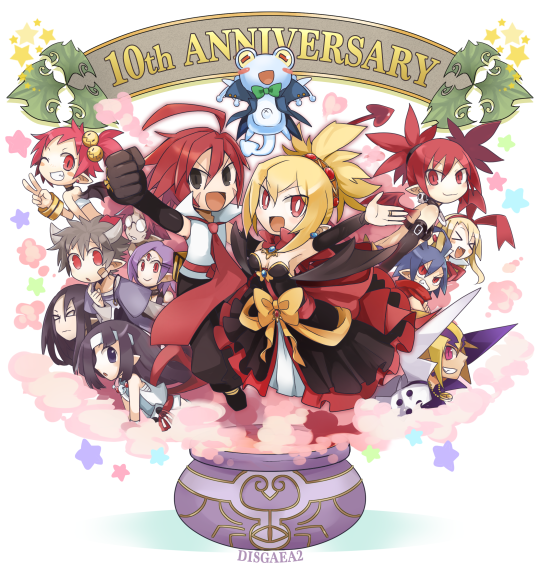 adell_(disgaea), axel_(disgaea), dad_(disgaea_2), disgaea, etna_(disgaea), flonne, fubuki_(disgaea), hanako_(disgaea), laharl, mom_(disgaea_2), multiple_boys, multiple_girls, rozalin, taro_(disgaea), tink, white_background, yukimaru