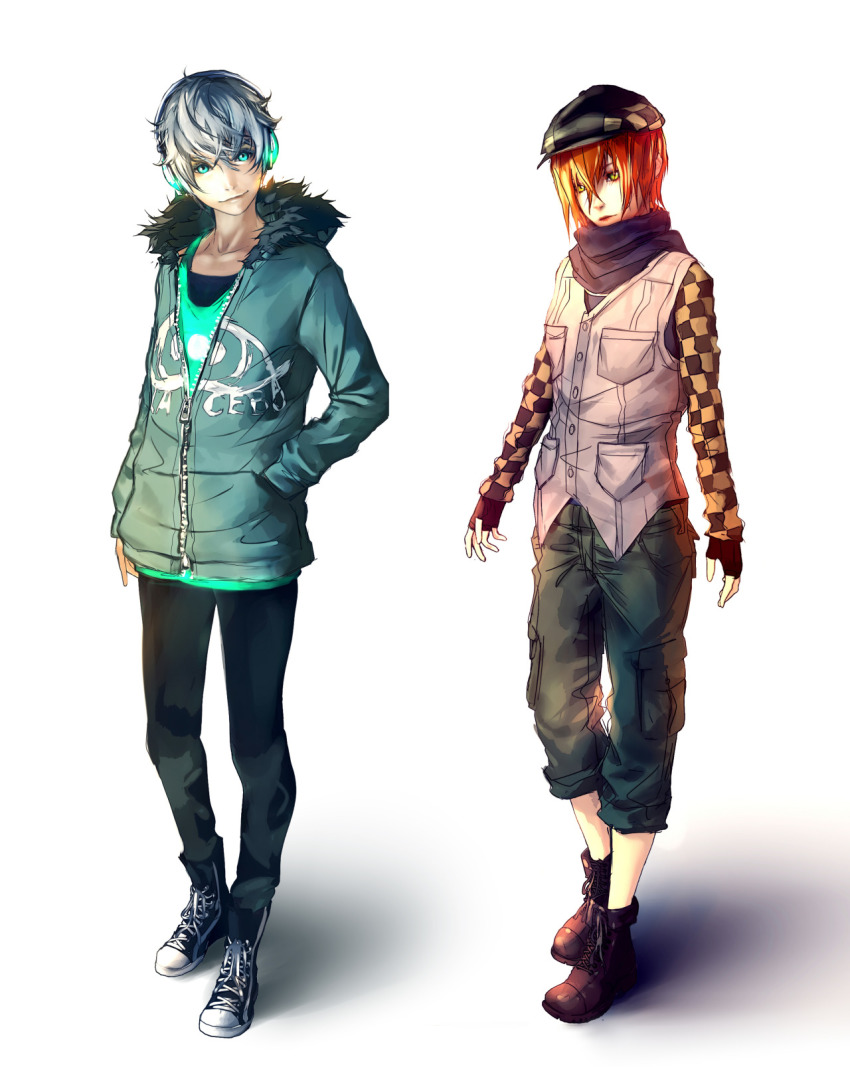 1boy, 1girl, blue_eyes, fisheye_placebo, frey_(fisheye_placebo), headphones, highres, long_hair