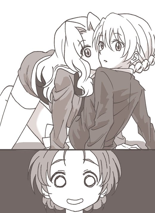10s, 3girls, arm_support, bad_id, bad_twitter_id, caught, comic, darjeeling_(girls_und_panzer)