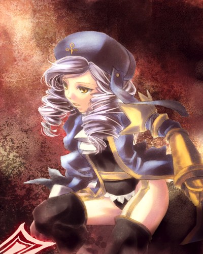 1girl, ascot, dlanor_a._knox, dress, drill_hair, eiserne_jungfrau, female_focus, hat