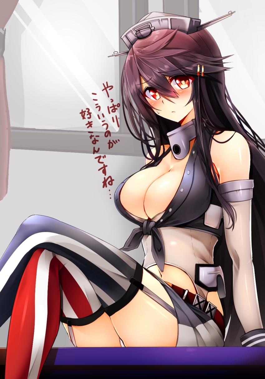 10s, 1girl, alternate_costume, american_flag, american_flag_legwear, arm_support, asymmetrical_legwear, black_hair
