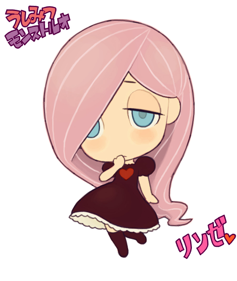 1girl, black_dress, black_thighhighs, blue_eyes, blush, chibi, covering_own_mouth, dress