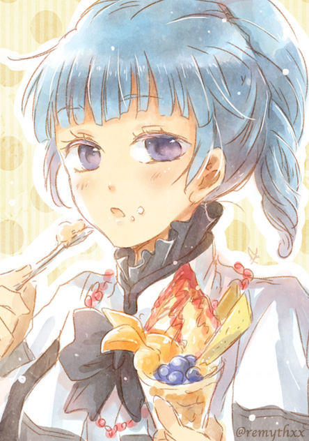 1girl, ange_serena, bad_id, bad_pixiv_id, black_bow, blue_eyes, blue_hair, bow