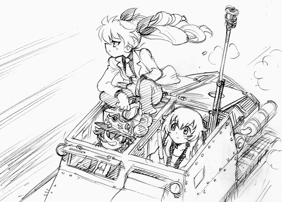 10s, 3girls, anchovy_(girls_und_panzer), anti-materiel_rifle, arsene_lupin_iii, arsene_lupin_iii_(cosplay), asari_yoshitoo, blush