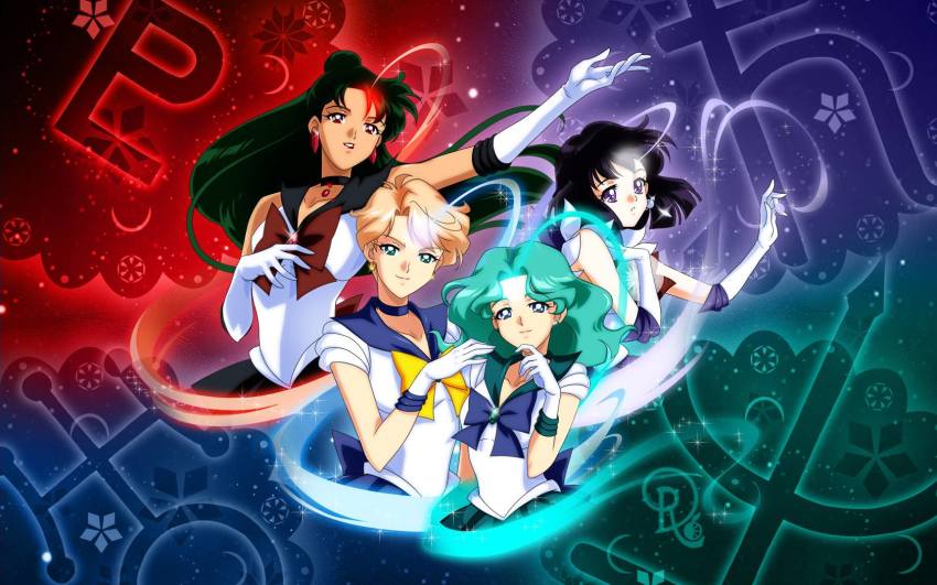 4girls, aqua_hair, bishoujo_senshi_sailor_moon, black_hair, black_neckwear, blonde_hair, blue_eyes, blue_sailor_collar