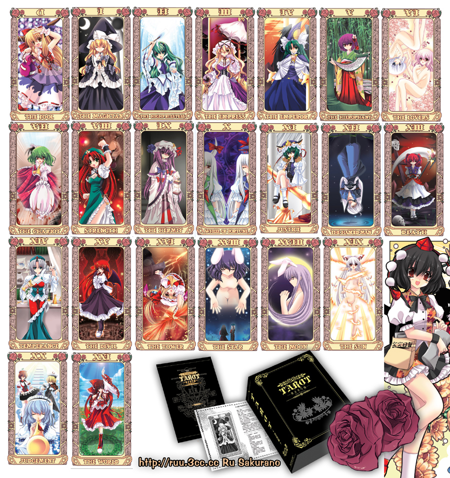 6+girls, animal_ears, blonde_hair, card_(medium), everyone, ex-keine, flandre_scarlet, fujiwara_no_mokou