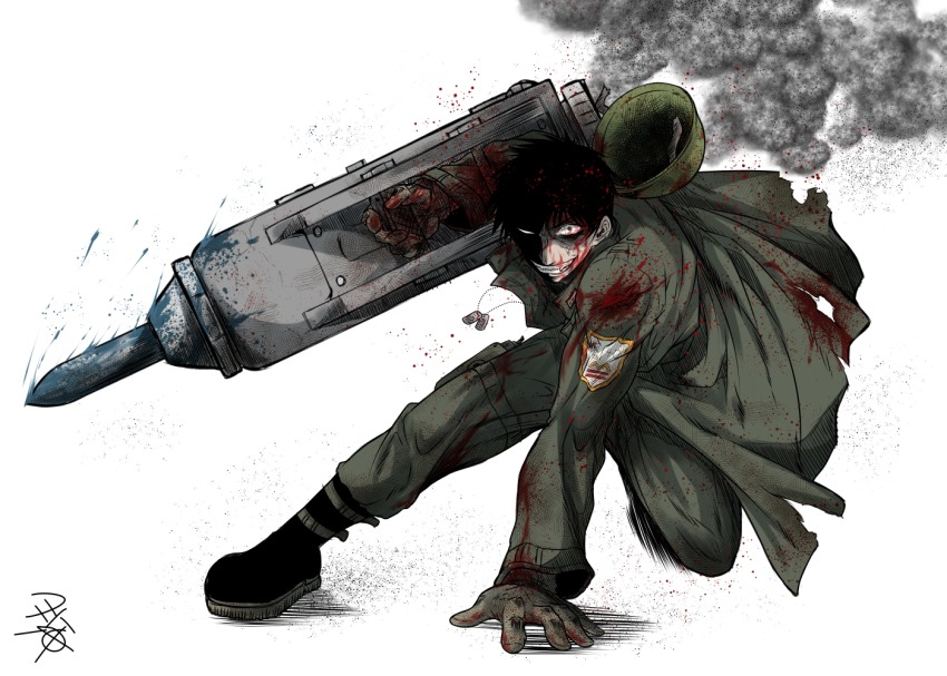 10s, 1boy, black_eyes, black_gloves, black_hair, blood, blood_on_clothes, blood_on_face