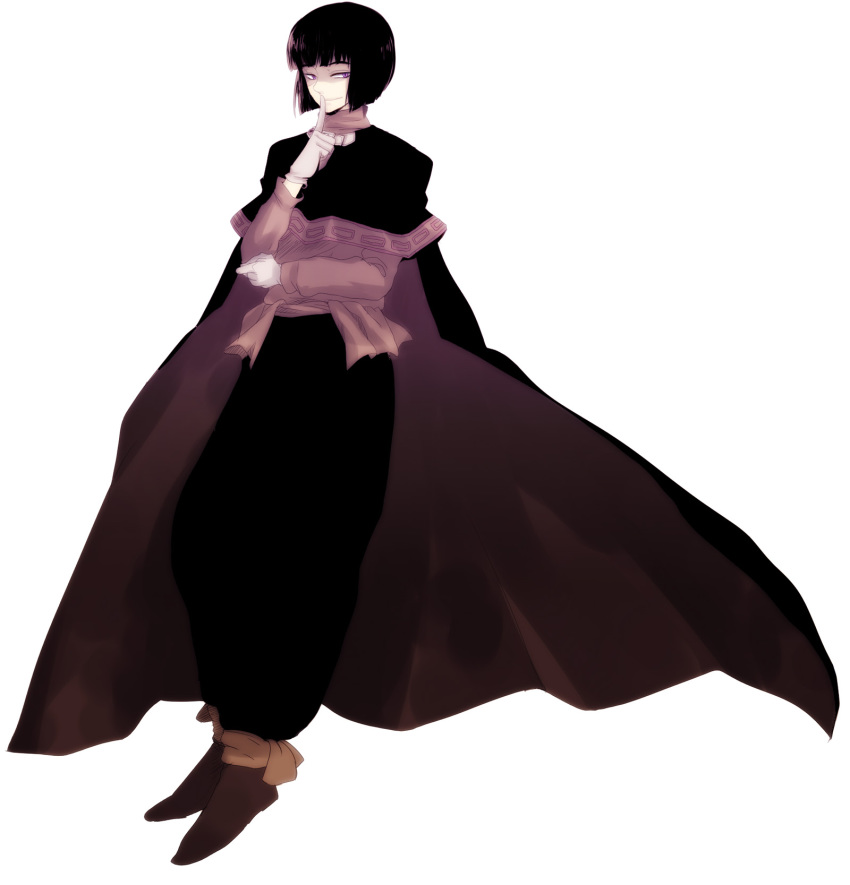 1boy, akieru_nomaki, black_hair, cloak, highres, male_focus, purple_eyes, short_hair, slayers, solo, unusually_open_eyes, xelloss