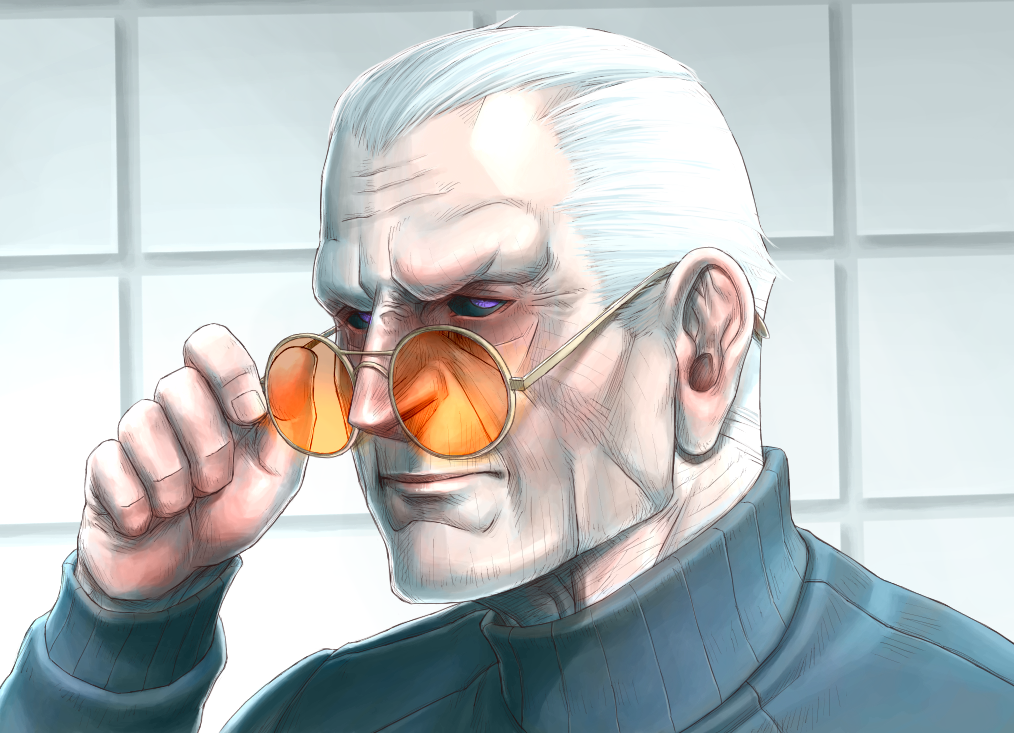 1boy, adjusting_eyewear, algorithmus, delta_(kyokugen_dasshutu), glasses, indoors, krita_(software), kyokugen_dasshutsu