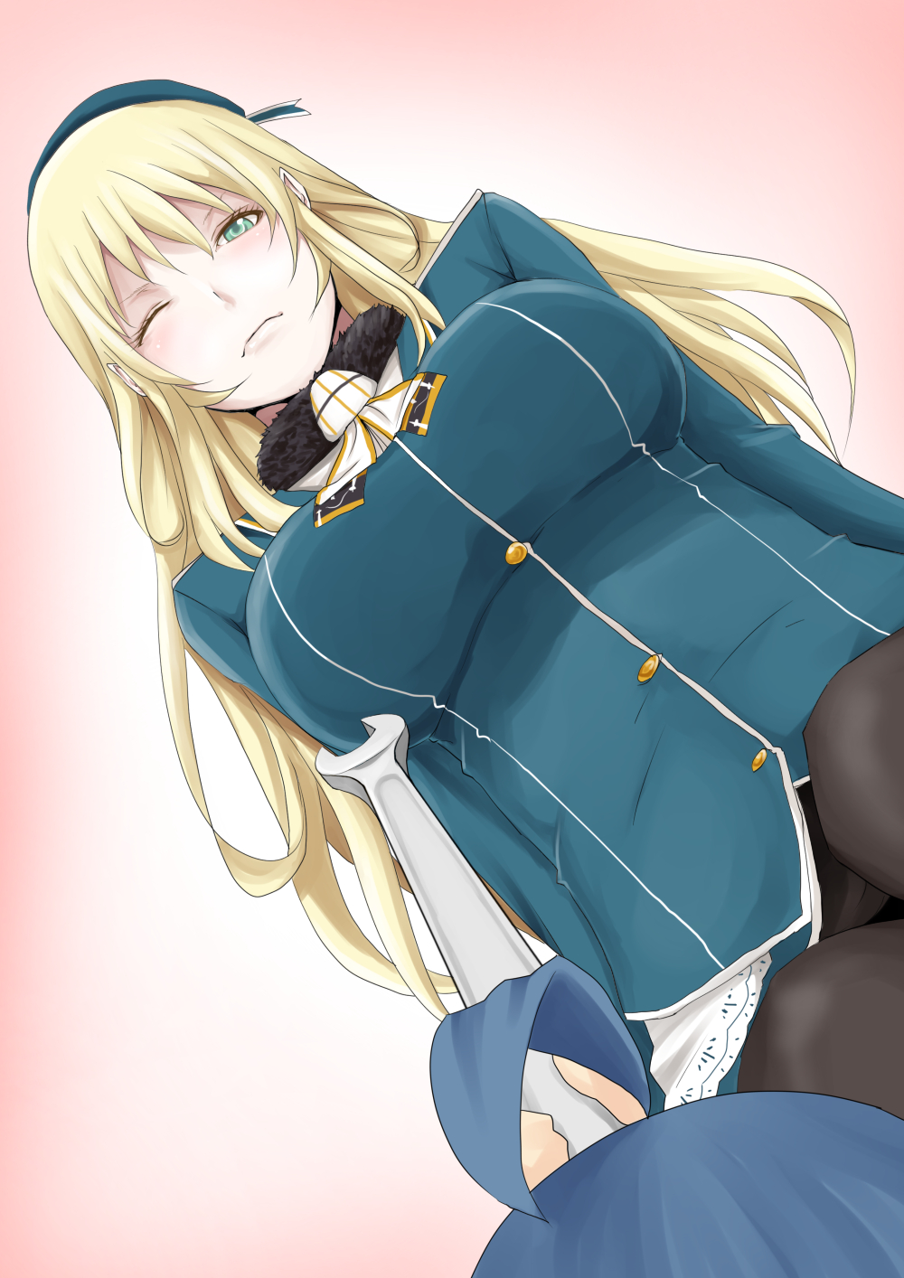 >_o, 10s, 2girls, 4koma, ahoge, atago_(kancolle), beret, blonde_hair
