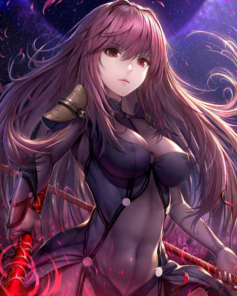 1girl, armor, bodysuit, breasts, covered_erect_nipples, covered_navel, dual_wielding, fate/grand_order