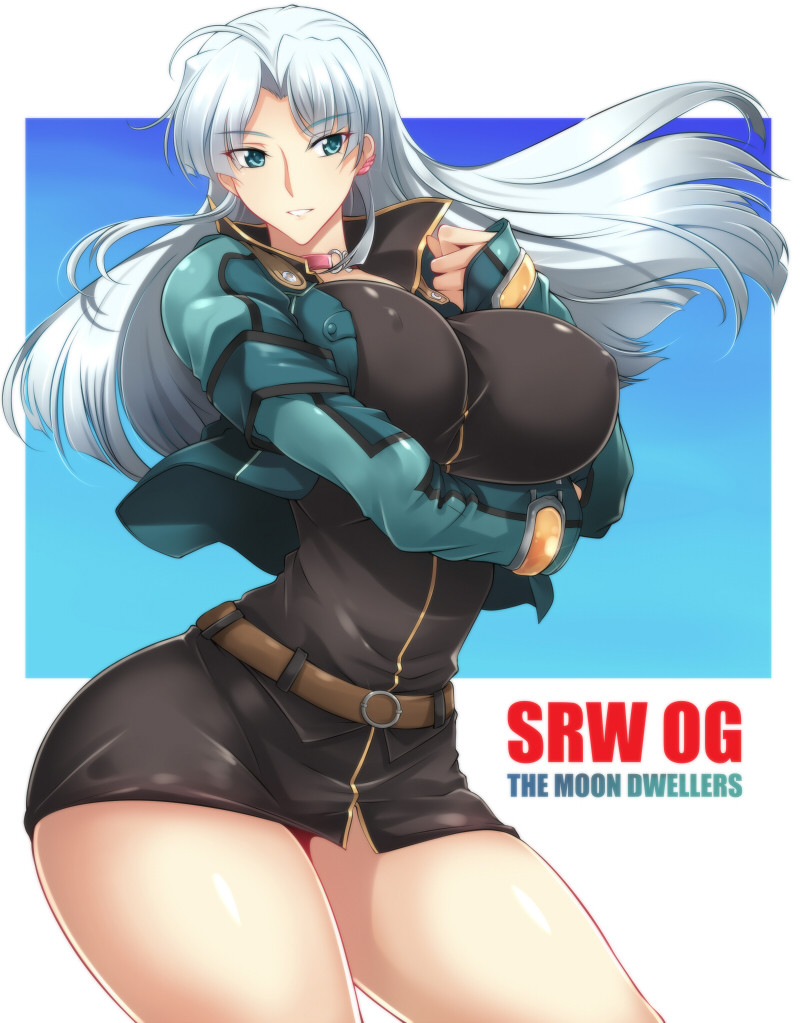 1girl, belt, breasts, calvina_coulange, covered_erect_nipples, curvy, female_focus, green_eyes