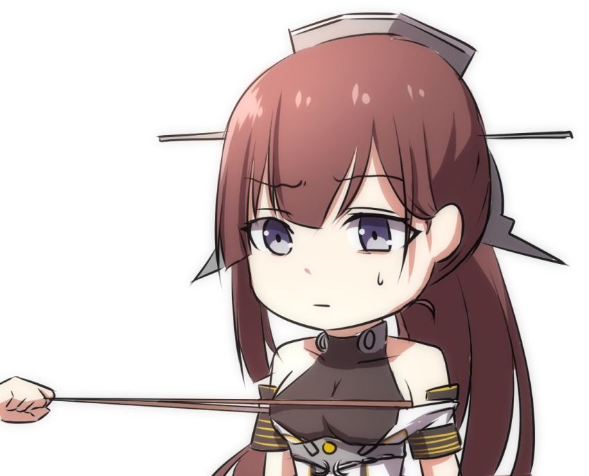 1girl, bad_id, bad_pixiv_id, bare_shoulders, brown_hair, chibi, female_focus, hair_ornament