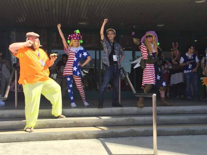 2boys, 2girls, american_flag, american_flag_dress, american_flag_legwear, american_flag_print, american_flag_shirt, american_flag_skirt