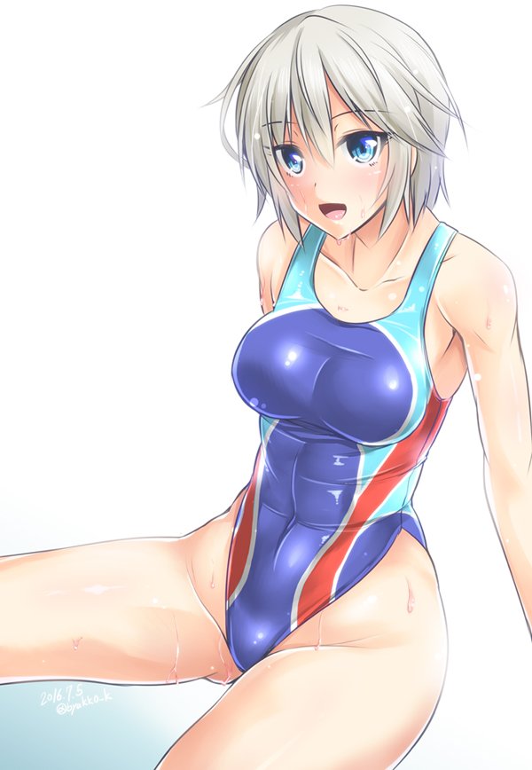 10s, 1girl, anastasia_(idolmaster), blue_eyes, competition_swimsuit, cosplay, idolmaster, idolmaster_cinderella_girls