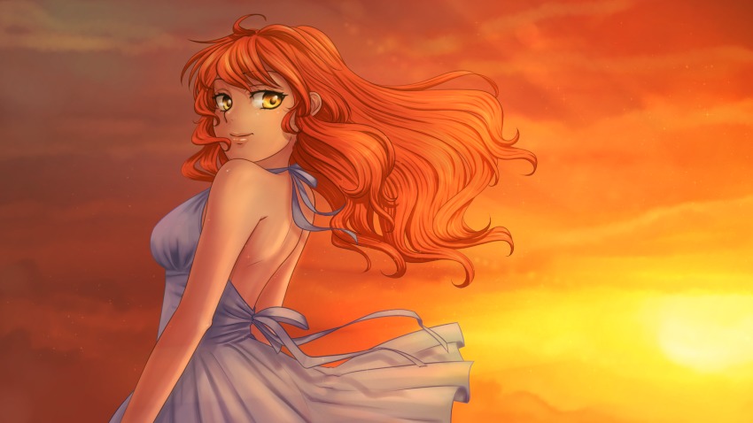 1girl, dress, game_cg, highres, koshkina_olya, my_lovely_sister, orange_hair, orika_nekoi