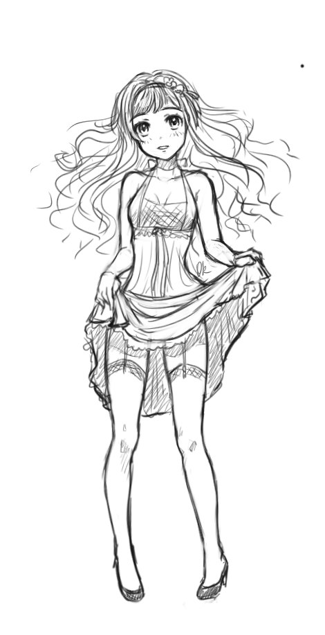 1girl, female_focus, full_body, little_green_girl, monochrome, orika_nekoi, solo, tagme