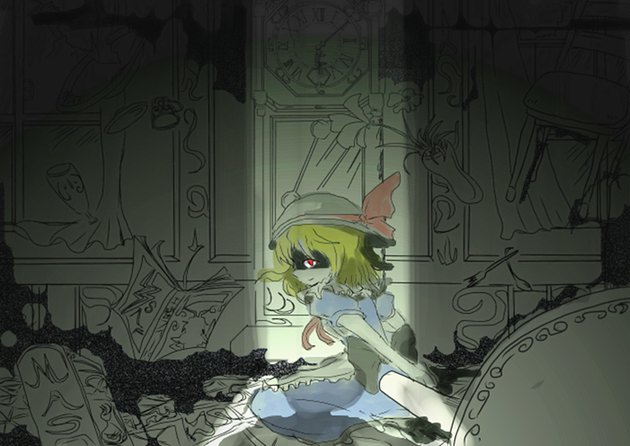 1girl, blonde_hair, dark, hat, kana_anaberal, komeo, red_eyes, touhou, touhou_(pc-98)