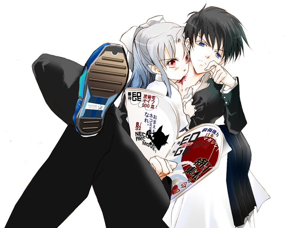 00s, aki_(sakami), blood, melty_blood, nanaya_shiki, pointy_ears, red_eyes, tsukihime