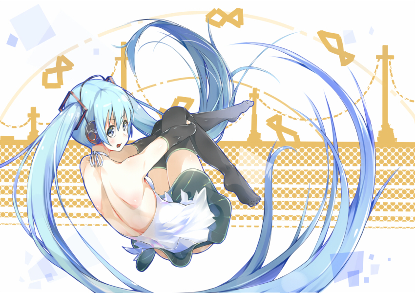 1girl, aqua_eyes, aqua_hair, detached_sleeves, female_focus, hatsune_miku, long_hair, nack