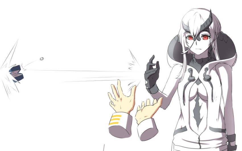 10s, 1girl, absurdres, abyssal_ship, breasts, center_opening, colored_skin, disembodied_hand