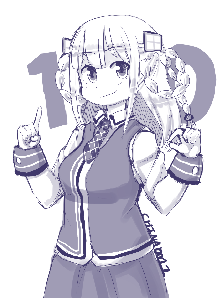 1girl, artist_name, blunt_bangs, braid, braided_hair_rings, breasts, chinad011, female_focus