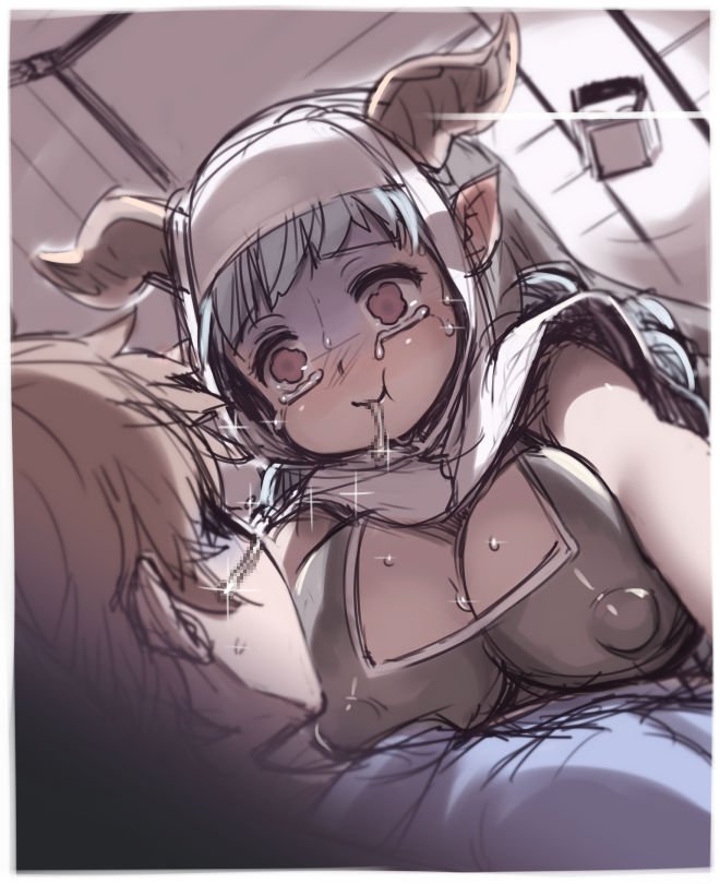 10s, 1boy, 1girl, :t, aqua_hair, breasts, brown_hair, censored