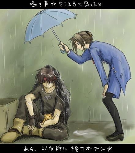 1boy, 1girl, constance_magee, fingerless_gloves, gloves, headband, lowres, majutsushi_orphen