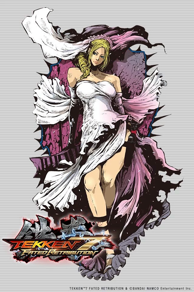 1girl, alternate_costume, bare_shoulders, blonde_hair, blue_eyes, breasts, bridal_veil, copyright_name, dress, elbow_gloves, female_focus, full_body, gloves, holster, jbstyle, long_hair, namco, nina_williams, official_art, ponytail, side_slit, solo, tekken, tekken_7, thigh_holster, veil, wedding_dress, white_dress, white_gloves