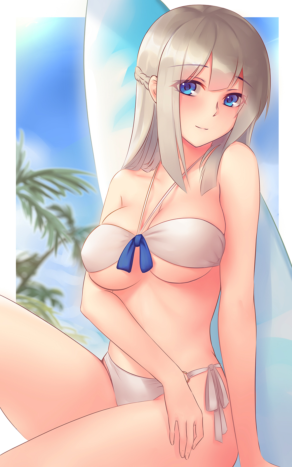 1girl, bikini, blonde_hair, blue_eyes, breasts, female_focus, front-tie_bikini_top, front-tie_top