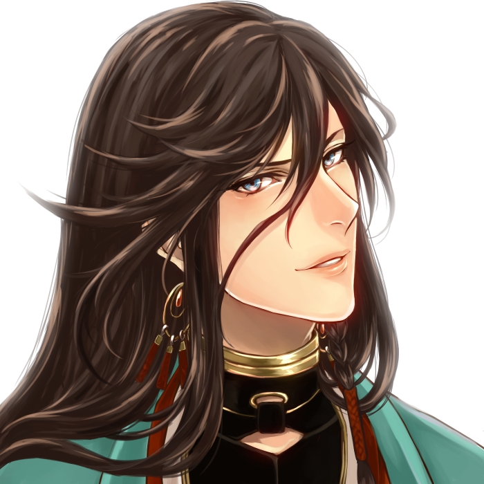 10s, 1boy, black_hair, blue_eyes, izumi-no-kami_kanesada, japanese_clothes, male_focus, solo