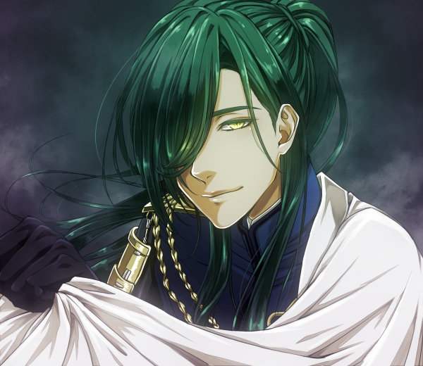 10s, 1boy, bad_id, bad_pixiv_id, green_hair, hair_over_one_eye, long_hair, male_focus