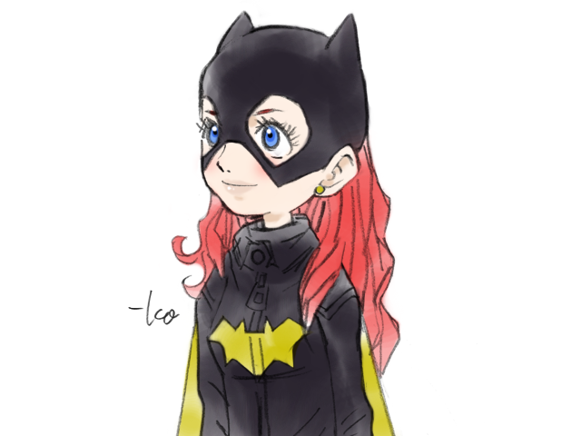 1girl, aged_down, animal_ears, animal_print, animification, arms_at_sides, barbara_gordon, bat_ears